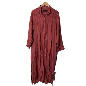 Join Clothes Rust Brown Gauze Linen Button Up Dress Tunic OS